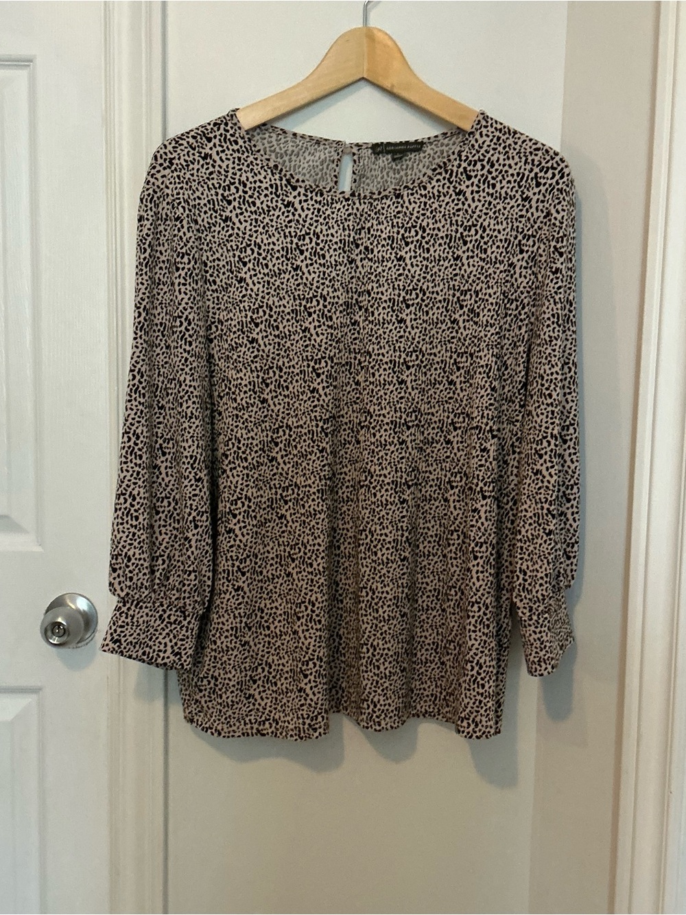 Adrianna Papell Animal-Print Long-Sleeve Blouse - Beige/Black